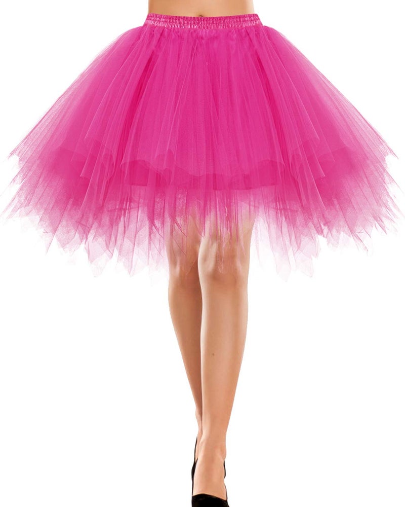 Bbonlinedress Womens Tutu Skirt Adult Birthday Party Tulle Skirt Costume Puffy Ballet Bubble Dance Skirt Fuschia S - Image 1